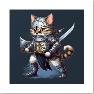 Cute cat in knight armour-Cat with swords-Brave cat-Cats in Medieval times Posters and Art